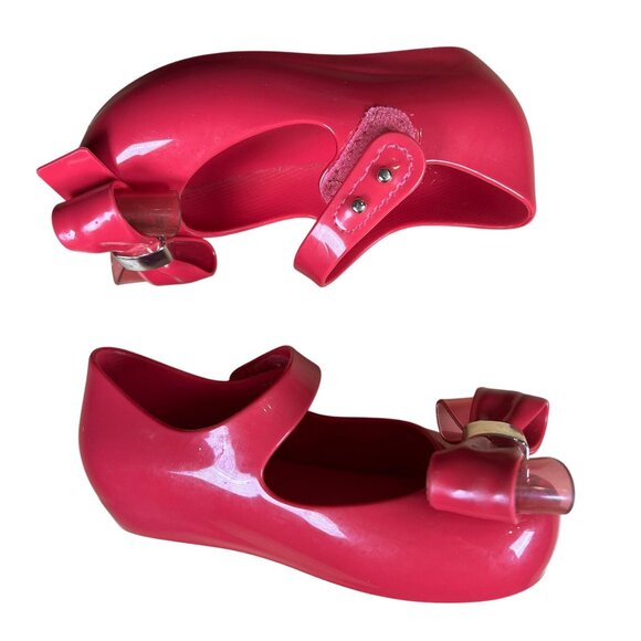 Mini Melissa Girl's Hot Pink Bow Rubber Mary Jane Shoes Size U 8 - Picture 5 of 7